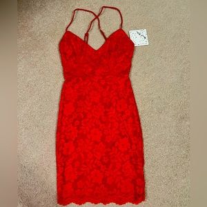 Selfie Leslie red stretch lace mini dress size small